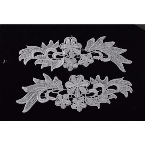 48Pair Off-white Flower Floral Embroidered Polyester Lace Applique Trim Embroidered Polyester lace size 7*20cm