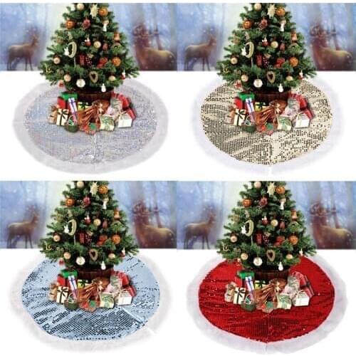 95cm Sequins Christmas Tree Skirt Carpet Home Indoor Decorations Glittering Christmas Tree Plush Skirt Dress Base Floor Decor