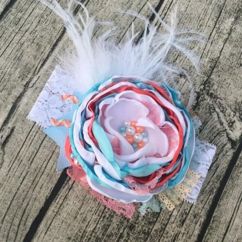 Free Shipping White Blue Flower Girl Headband Kids Hair Accessories Photo Prop