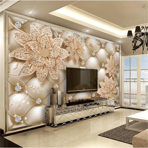 Custom Photo Wallpaper Mural 3D Soft Bag Gold Diamond Flower Jewelry Wall papel de parede 3D Wall paper