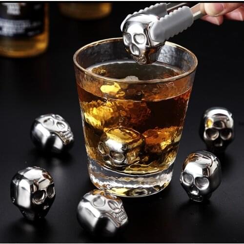 Whiskey Stones Drink Beer Cooler Chilling Stones Skull Whisky Rocks Freezing Ice Cubes with Tongs Beer Wine Baverage Cooler