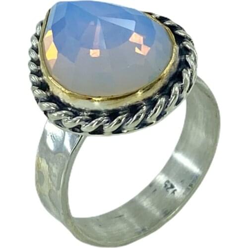 Moonstone drop Cubic Zirconia Authentic Hand Production 925 Silver Ring