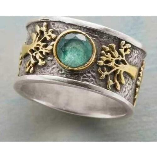 Vintage Tree Life Women for Ring Rhythm Emerald Branch Wedding Marriage Engagement Anniversary Party Family Jewelry Gift