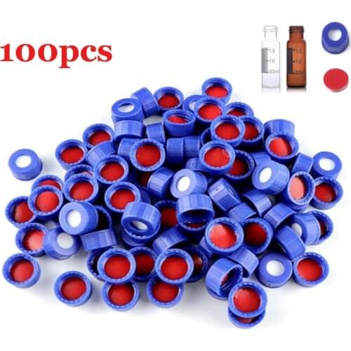 100pcs Autosampler bottle Cap and PTFE Cushion Center Hole Short Thread Opening Cap Fits 2ml Glass Bottle