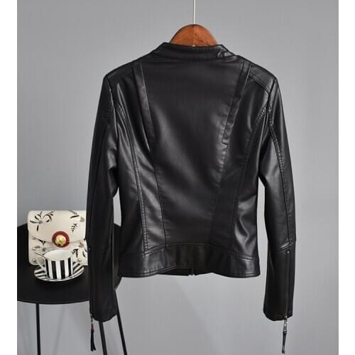 Faux Women Spring Autumn Coat Black Motorcycle Jacket Pu Leather Abrigo Mujer F0067 Pph574