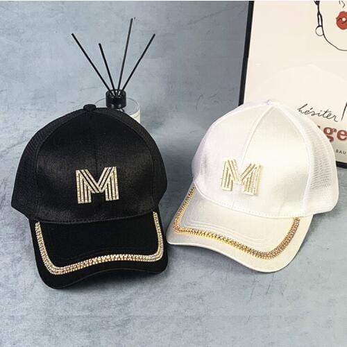 RUIXF001 Summer women golden rhinestone trucker cap New breathable cotton letter snapbacks hat Sun hat Unisex men Baseball caps