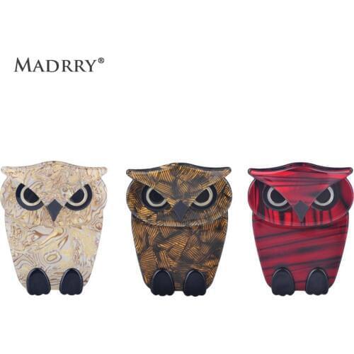 Madrry Fashion Owl Brooches Acrylic Jewelry Brooch Pins Women Men Suit Sweater Coat Clips Animal Accessories Kids Birthday Gifts