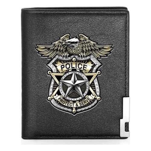 Unique Fashion Police Badge Printing Mens Wallet Leather Purse For Men Credit Card Holder Short Male Slim Coin Money Bags