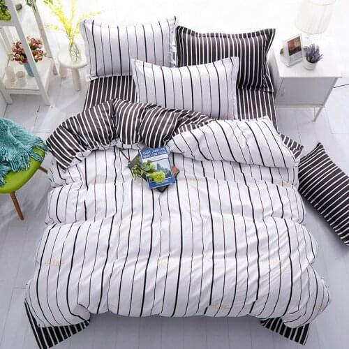 Fashion New Black White Grey Classic Bedding Set Striped Duvet Cover White Bed Linen Set Geometric Flat Sheet Set Queen Bed Set