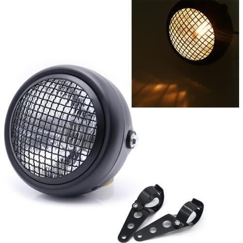 Motorcycle Headlight Black Metal Retro 35W Halogen Headlight Grill For CG125 GN125 CB CL Yamaha Suzuki Cafe Racer Bobber Custom