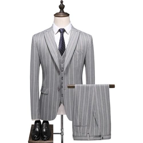 2021 Mens Suit New Fashion Striped Slim Suit Fit 3 Piece Set Mens Wedding Dress Suits Business Costume Homme Mariage