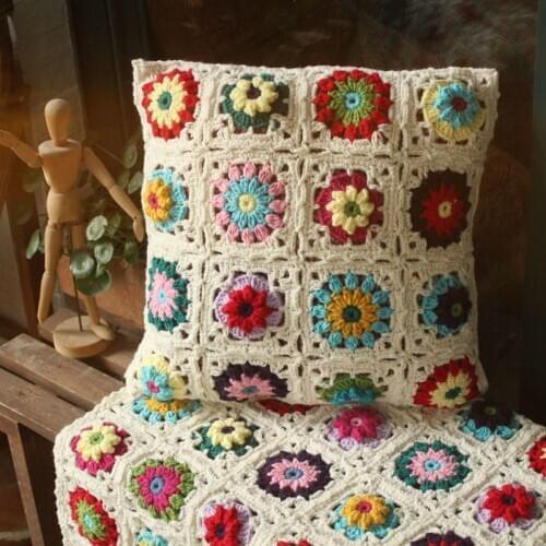HANDMADE Embroidered Boho Cushion Cover 40x40 For Living room Sofa Home Pillow Covers Decorative PillowCase Ethnic Cushion Cover