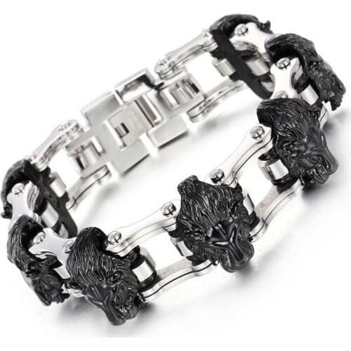 New Stainless Steel bracelet Motorcycle Chain Black Gold Lion Biker Jewelry Mens Party popular bracelet - free shipping