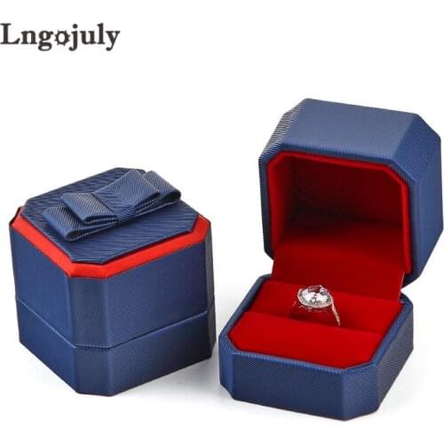 Wholesale Luxury Jewelry Packaging Box In Blue Colour PU Leather Square For Proposal Ring Box 10 Pieces