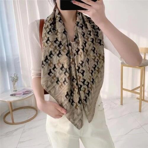 Peach-Yao 2021 Spring 90*90cm Twill Scarf Women Summer Girl Scarves Bandana Horse Pattern Square Hijab Shawl Brand Design