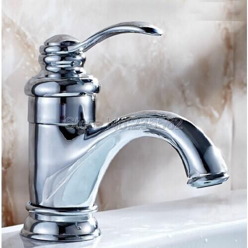 Polished Chrome Bathroom Basin and Sink Mixer Faucet Single Handle Taps Deck Mounted Single Hole lnf058