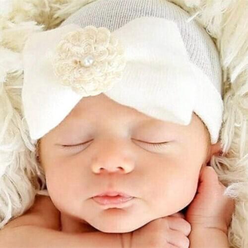 Adorable Newborn Toddler Baby Infant Girl Comfy Big Bowknot Hospital Caps Warm Beanie Hat Accessories for 0-6M