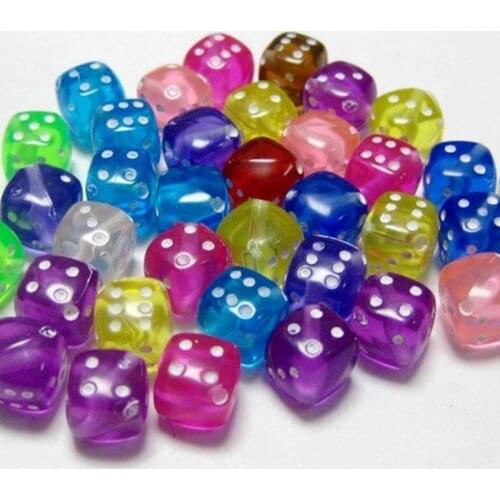 100 Mixed Colour Transparent Acrylic Cube Dice Beads 8X8mm Dice-Drilled