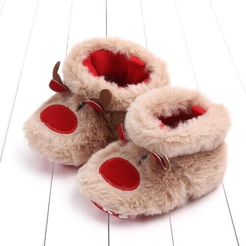 0-24M Baby Christmas Shoes Cartoon Deer Warm Plush Crib Shoes for Newborn Infant Baby Girl Boy Cute Xmas Gift