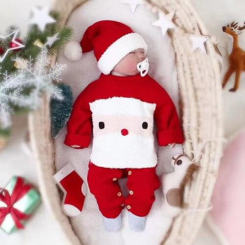 2021Newborn Infant Christmas Romper Baby Santa Cartoon Plush Romper Xmas Knit Jumpsuit for Boys Girls Clothes New Years Costume