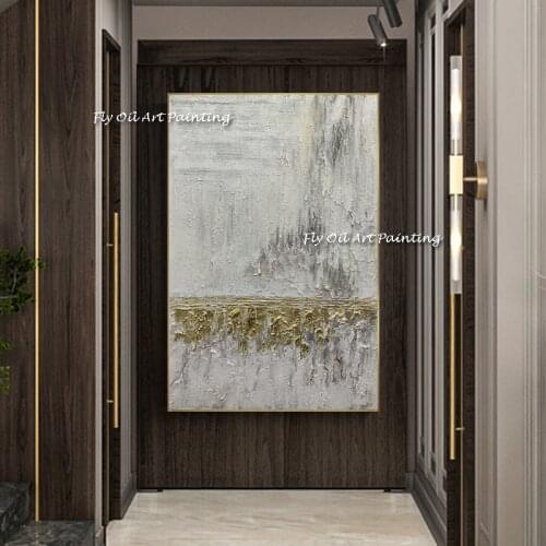 Hand-painted High Quality Silver Knife Thick Oil Painting Artist Modern Abstract Grey Silver Oil Painting for living room