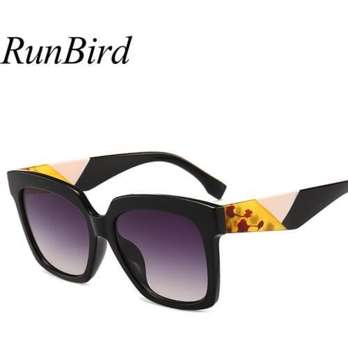 RunBird Fashion Women Sunglasses Square Sun Glasses Female Driving Summer Style Vintage Black Big Frame Eyewear UV400 1494R