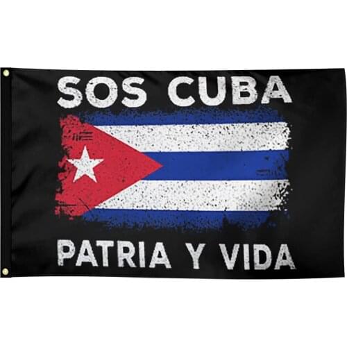 SOS Cuba Flag 3x5 Big Outdoor Indoor- Patria Y Vida Flag Cuba Polyester with Brass Grommets (3x5)