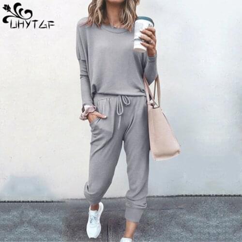 UHYTGF Spring Autumn Clothes Two Pieces Sets Tracksuit Women Fashion Solid Color Long-sleeve Casual Pant Suit Dresy Damskie 973