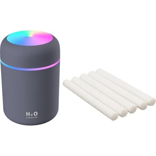 USB Essential Oil Diffuser Portable Mini Air Humidifier Gray + 5pcs Cotton Filter Sticks for Home Car