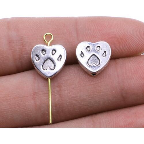 WYSIWYG 5pcs Paw Print Heart Spacer Beads For Jewelry Making 11x11mm Antique Silver Color Jewelry Accessories
