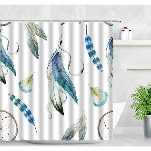 Waterproof Shower Curtain Set Colorful Dream Feather Nordic Style Modern Simplicity Polyester Cloth Home Decor Bathroom Curtains