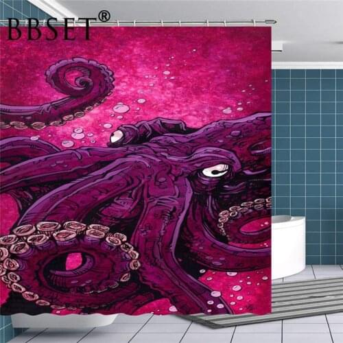 Octopus Shower Curtain Angry Red Big Octopus Pattern Waterproof Multi-size Douchegordijn Bathroom Decor with 12 Hooks