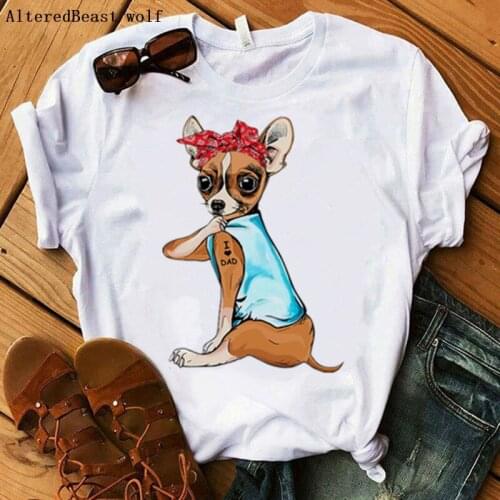 Chihuahua Dog Women Harajuku T-shirt Bandana Printed Casual Tshirt I Love Mom Summer Short Sleeve Women O-neck T Shirt Female