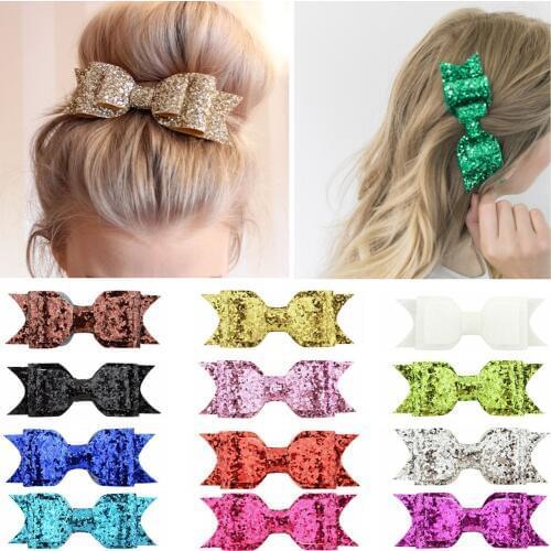 Ruoshui Girls Glitter Hairpins Woman Hair Bows Shining Barrettes Hair Ties For Child Baby Hair Clips Bowknot Hair Accessories