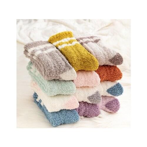 Female Slipper Socks 5 Pairs/Pack Colar Fleece Floor Footwear Women Sleep Warm Socks Cozy Family Gifts Pack Accessory Calcetines