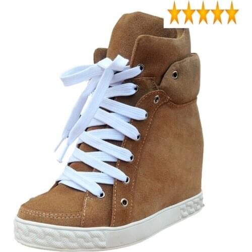 Women New 2021 Fashion Brand Shoes Hidden Heels 8cm Height Increasing Round Toe Genuine Leather Winter Boots Plus Size 41