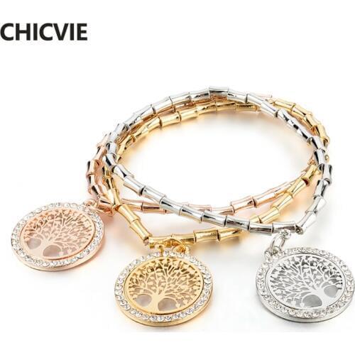 CHICVIE Vintage Round Gold Tree Chain & Link Bracelets Bangles For Women Imitation Crystal Brand Jewelry Punk Bracelet Sbr160105