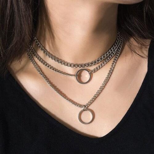 Vintage Exaggerated Thick Chain Round Circle Pendant Necklace Women Multilayer Geometric Clavicle Necklace Jewelry Kolye YN1588