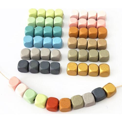 10mm 190pcs Color Wooden beads Cube Unfinished Faceted Wood Spacer Bead Square Loose Beads Beads for DIY Jewelry Making Material