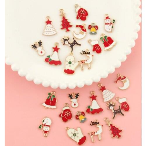 10pcs/lots Mixed Style Christmas Drop Oil Bracelet Charms Santa Claus Necklace Pendants for DIY Jewelry Making Handmade Findings