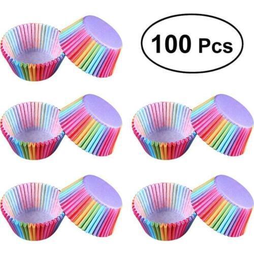 100 Pcs Cup Cake Wrappers Liners Muffin Cases Rainbow Color Baking Cups Decorating Tools Party Kitchen Supplies