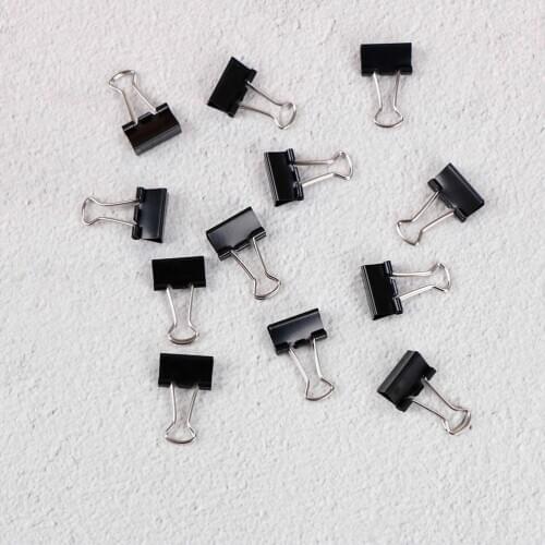 12pcs 15mm Black Metal Binder Clips Notes File Letter Paper Clip Photo Binding Stationery Binder Clips Office Binding Supplies