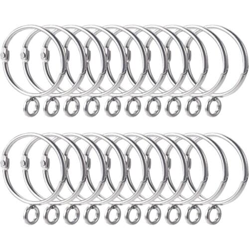 20 Pcs Openable Silver Curtain Rings Open and Close Metal Rustproof Drapery Loops with Eyelet for Hook Pins (1.5 Inch)