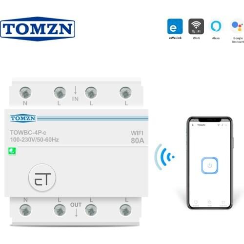 3 phase 80A Din Rail WIFI Circuit Breaker Smart Switch Remote Control by Ewelink APP for Smart Home TOMZN mcb timer
