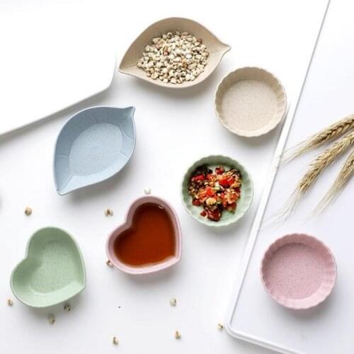 4 Designs Seasoning Dish Snack Plate Salt Vinegar Soy Sauce Saucer Condiment Containers Degradation Wheat Straw Bowl