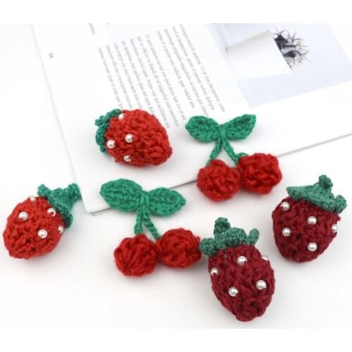 5Pcs Hand Knitting Cherry/Strawberry Ornaments DIY Craft Supplies Kids Hair Pin Accessories Material Hat Shoes Clothing Decor