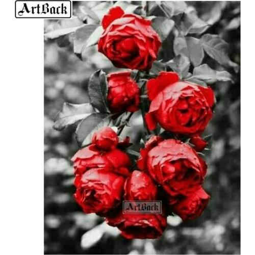 5d full square / round diamond painting red rose flower diamond art landscape diy 3d diamond mosaic embroidery