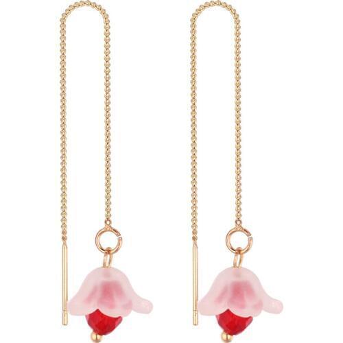 Acrylic flowers earrings long chain simple style bead dangle earrings for women cute pretty