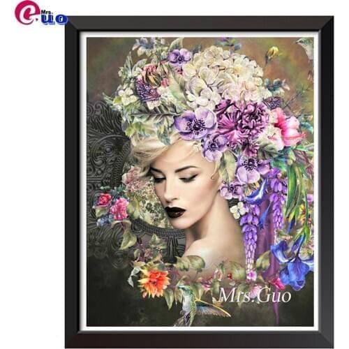 Diamond Embroidery Hummingbird,Flower Iris Fantasy Woman Cross Stitch Diy Diamond Painting Sale European Sexy Beauty Picture Art