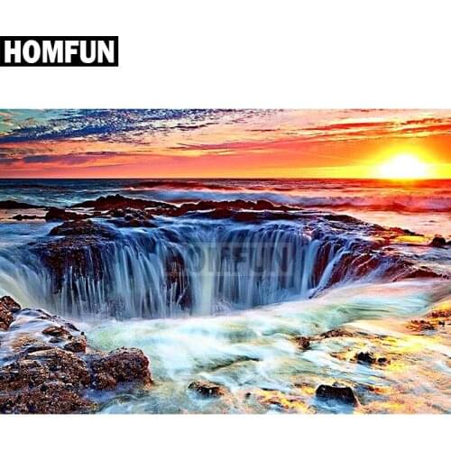 HOMFUN Full Square/Round Drill 5D DIY Diamond Painting "Sunset waterfall" Embroidery Cross Stitch 5D Home Decor Gift A03774